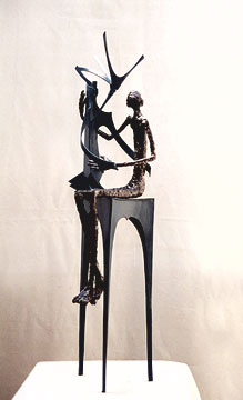 Amoureux , Tole Peinte & Bronze. H 40 cm